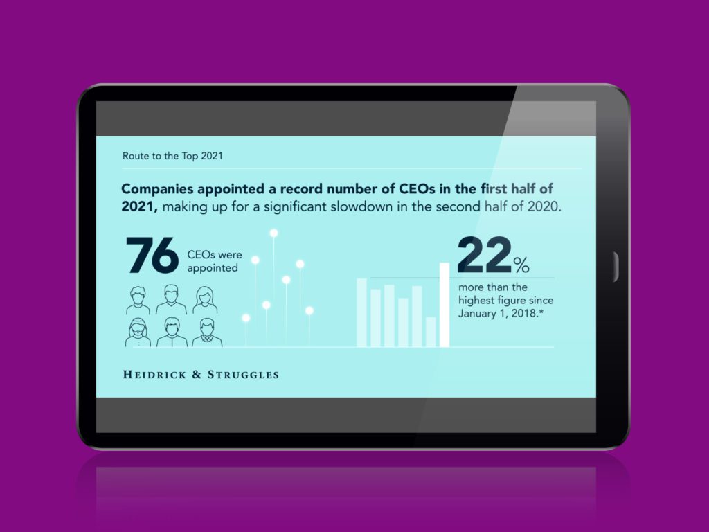 A corporate social cards shown in a laptop against a purple background.