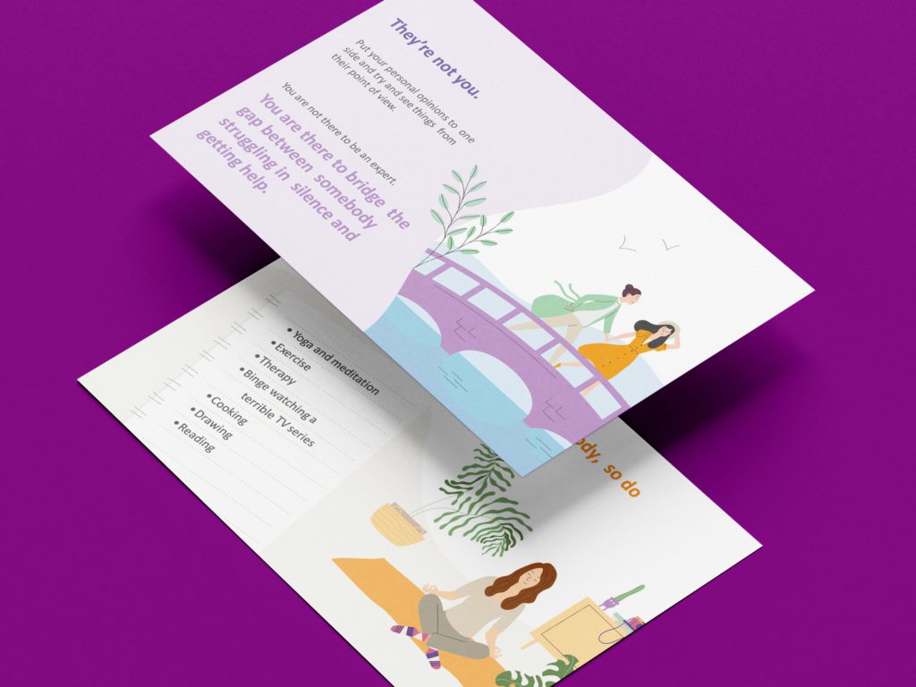 A light-colored training presentation design with animated images shown against a purple background.