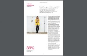 A magazine featuring a woman presenting a professional report design in Word.