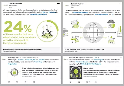 A series of social media posts showcasing research reports with graphic assets to expand reach.