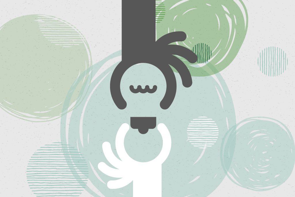 An illustration connecting with the audience by depicting a person holding a light bulb.