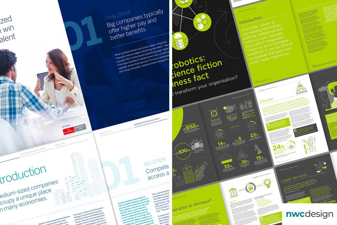A set of brochures featuring graphic assets to expand the reach of your research report.
